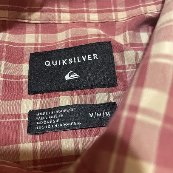 Quiksilver Shirt Mens Size Medium Orange Red Plaid Check Button Up Short Sleeve - Picture 3 of 6